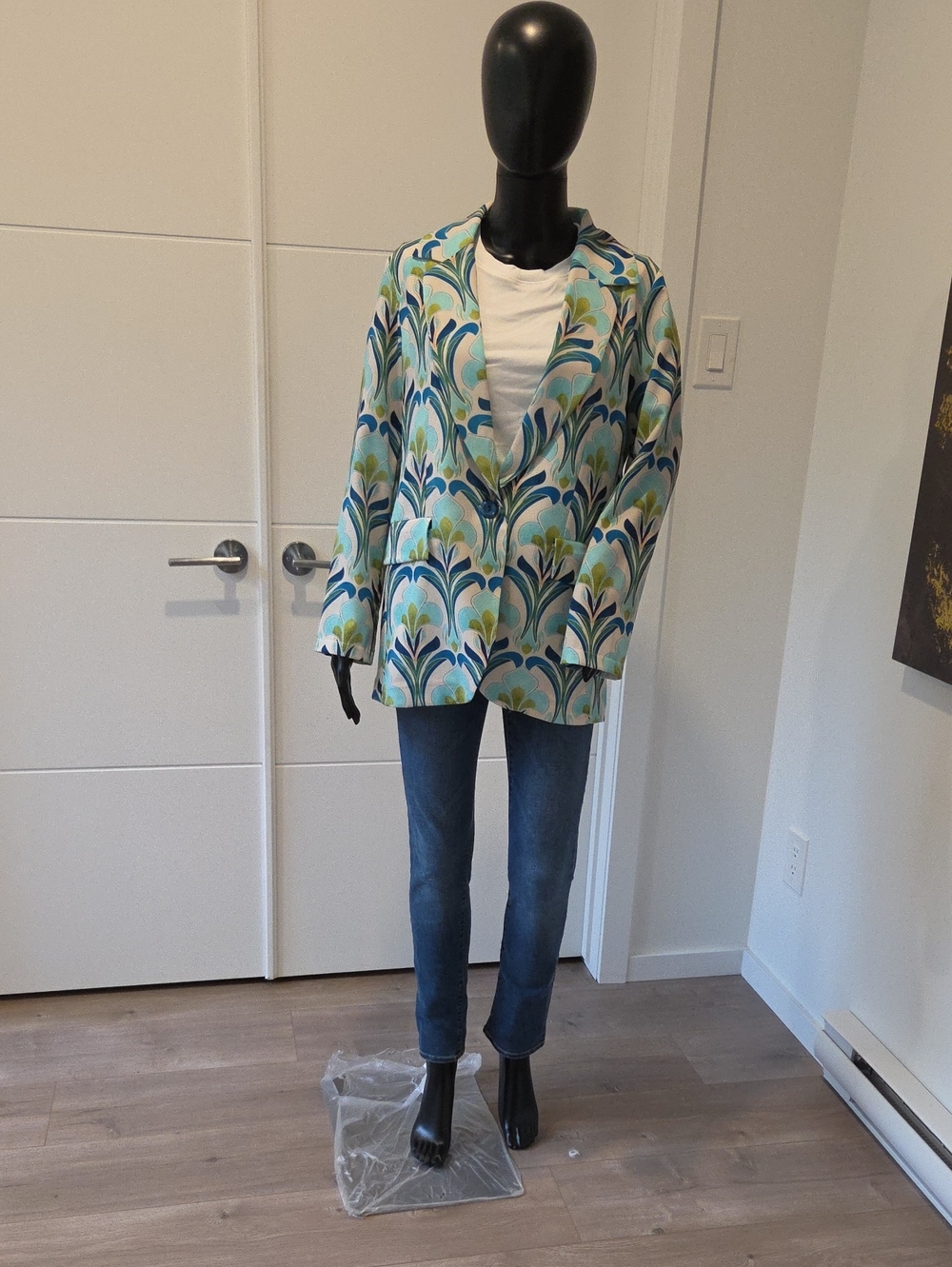 Abstract Floral-Print Blazer in Green & Blue